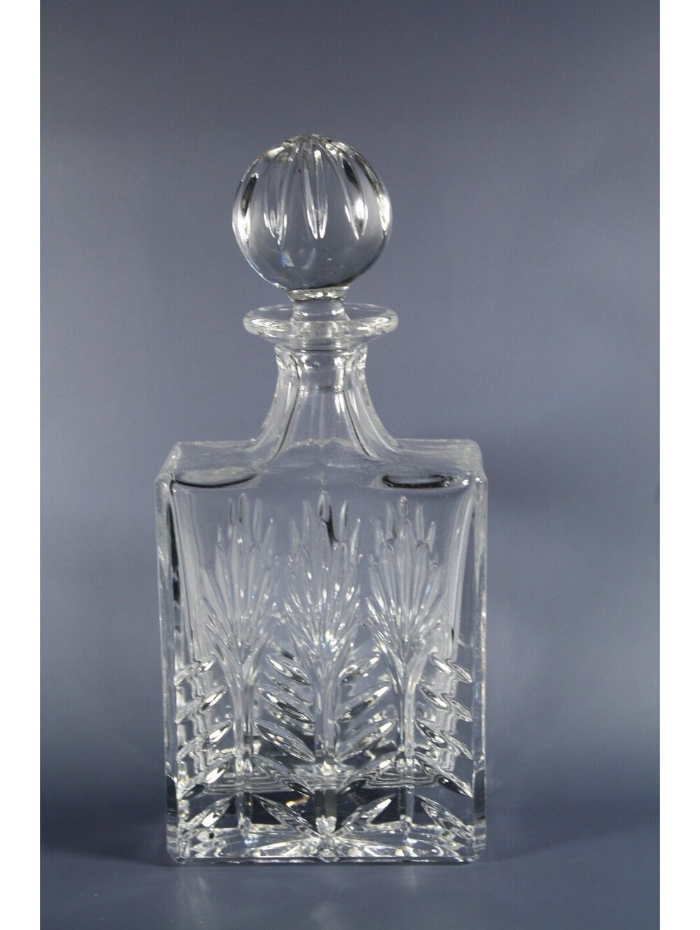 Vtg Crystal Glass Decanter Wheat Grain Pattern LG Faceted Ball Stopper Barware